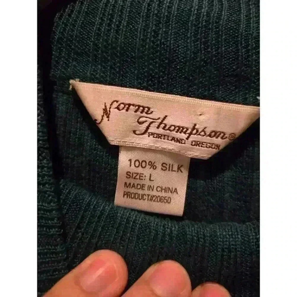 Vintage Women Norm Thompson Portland Blue Silk Pullover Sweater Size L - Picture 4 of 9